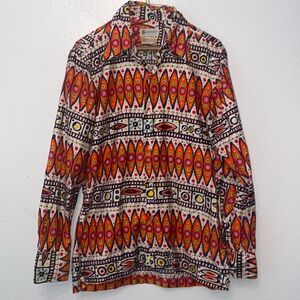 Men’s vintage retro collar button front cotton shirt by Bronzini size medium